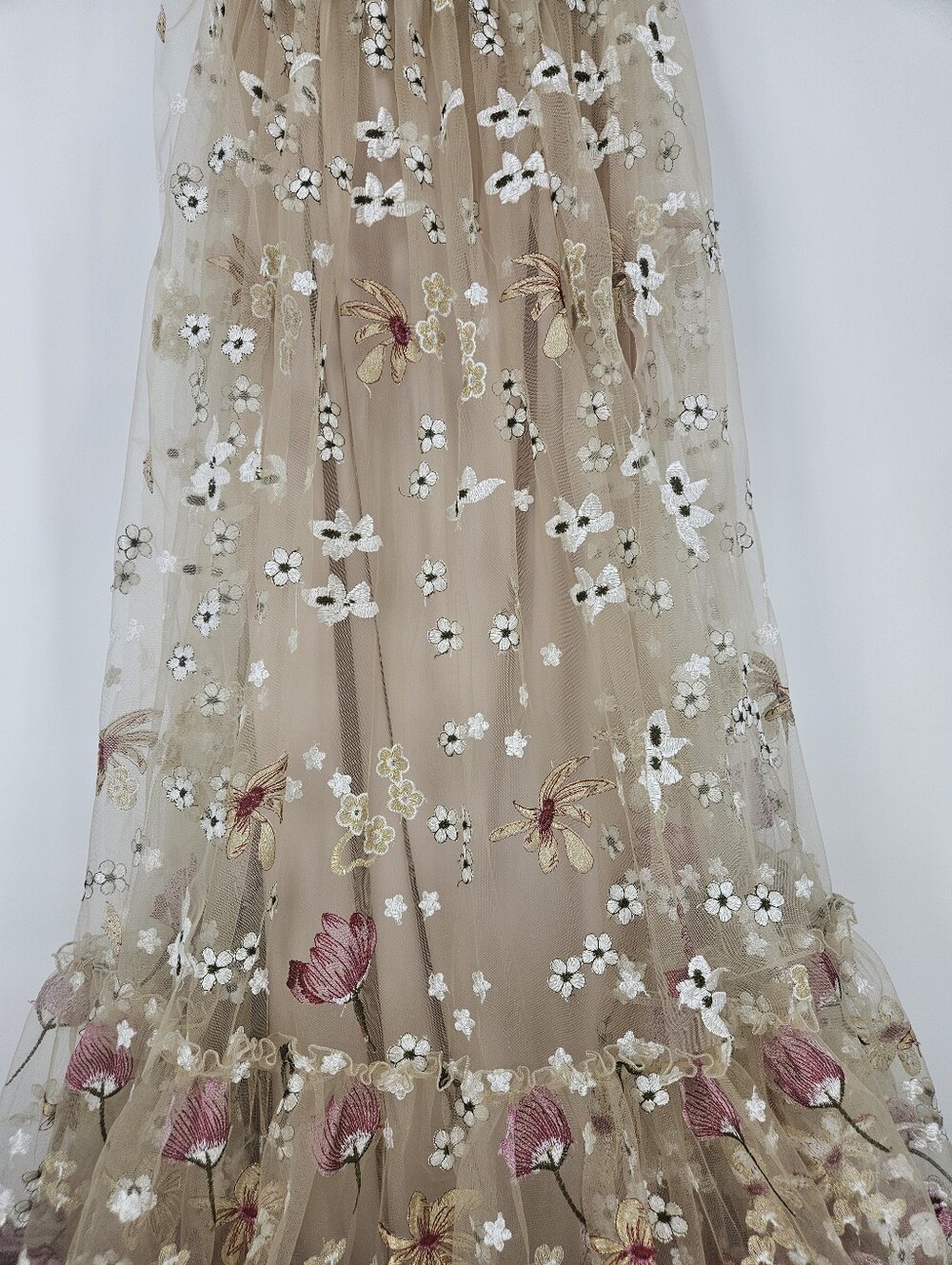 Zebu Be You Spring Meadow Blush Floral Applique Maternity Tulle Boho Gown Dress - Picture 8 of 13